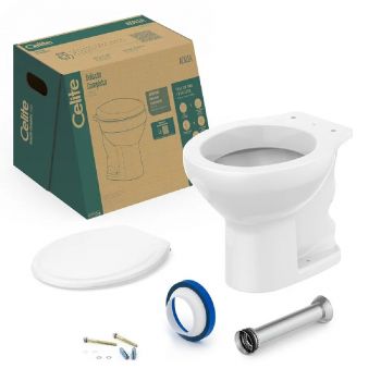 VASO SANITARIO AZALEA BRANCO COM ASSENTO E ITENS DE MONTAGEM: ANEL, TUBO, PARAFU